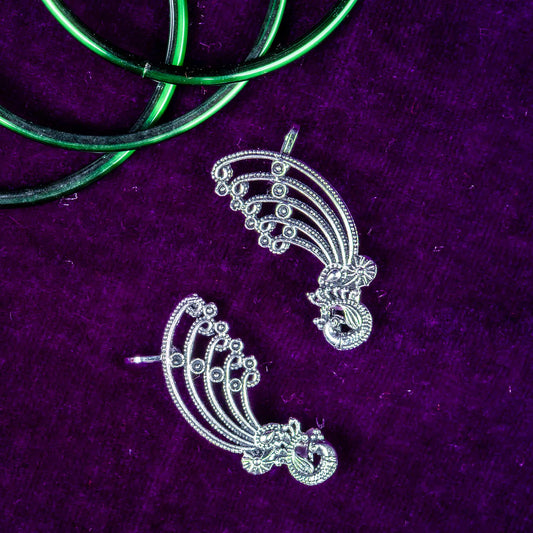 Oxodise Peacock-Style Climber Earrings with Feather Design
