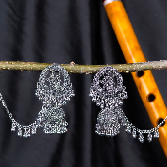 Oxodise Radha-Krishna Motif Earrings with Dangling Jhumkas
