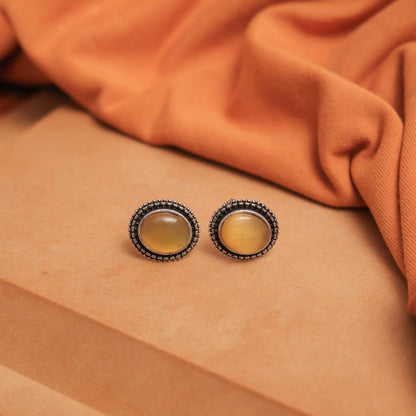 Oxidise Silver Oval Multicolor Gem Stud Earrings (Pack Of 12)