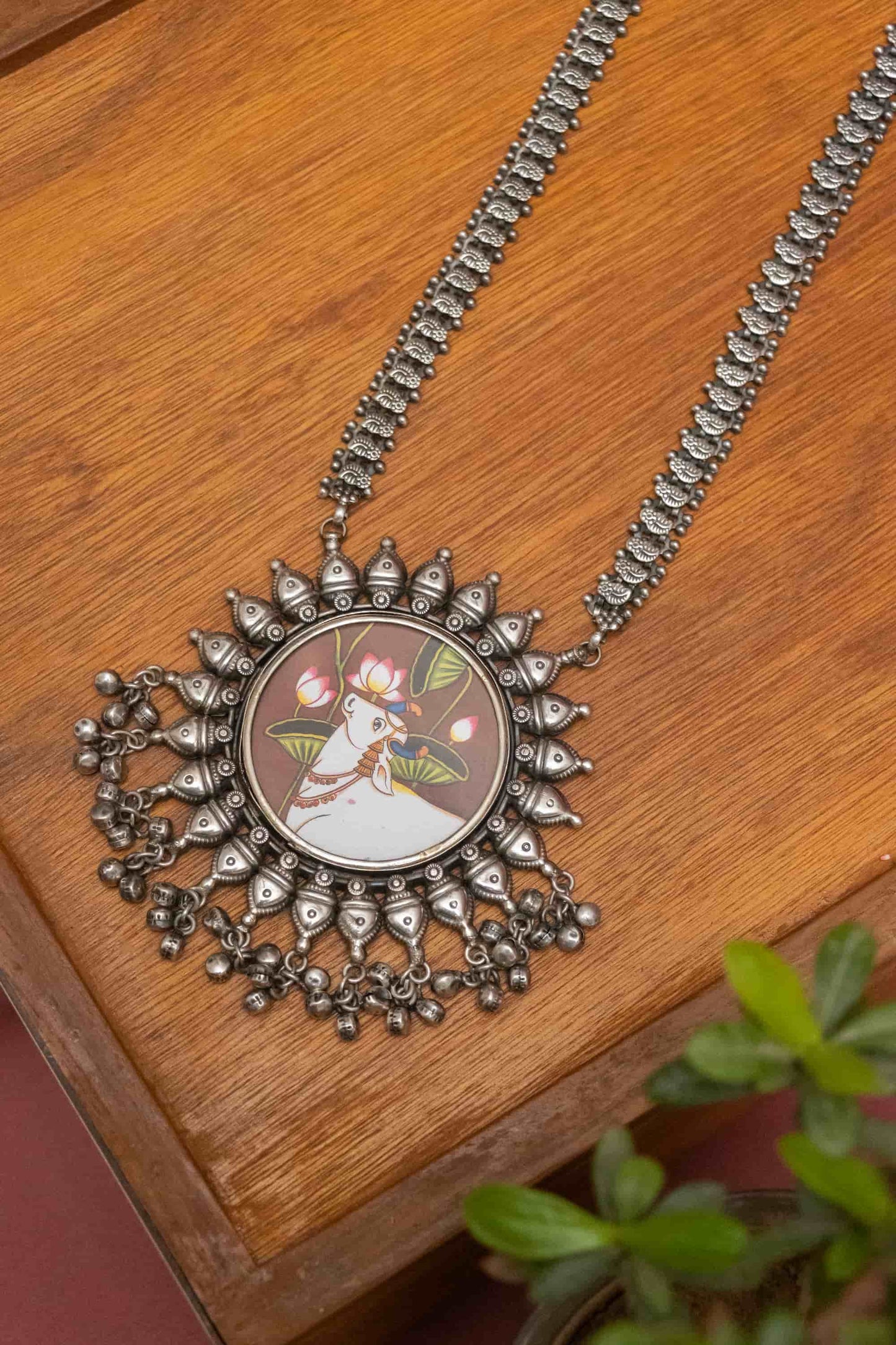 Silver Look-Alike Chain Pendant with Bells