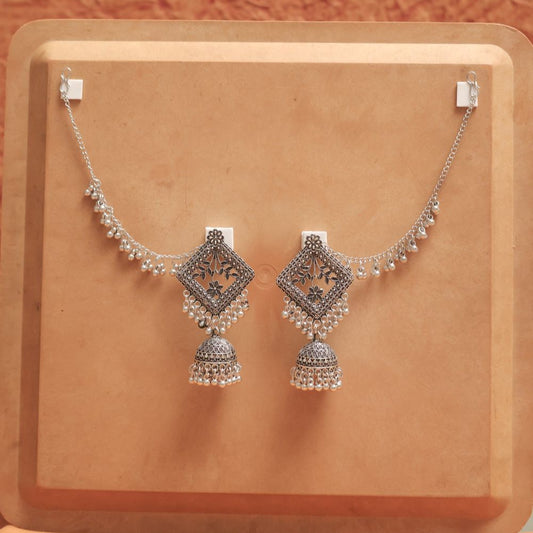 Oxodise Floral Square Earrings with Jhumka Dangles
