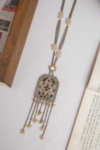 Silver Look-Alike Chain Pendant with Floral Beads