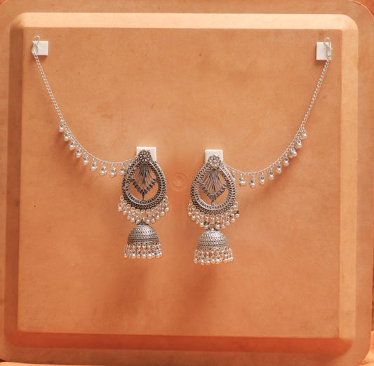 Oxidised Leaf Teardrop Earring with Jhumka Dangles