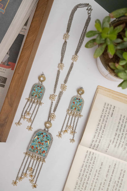Silver Look-Alike Chain Pendant with Floral Beads