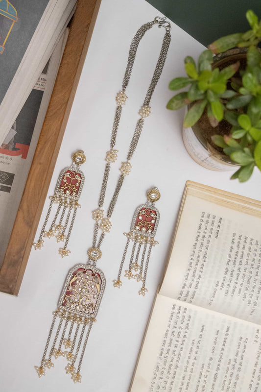 Silver Look-Alike Chain Pendant with Floral Beads