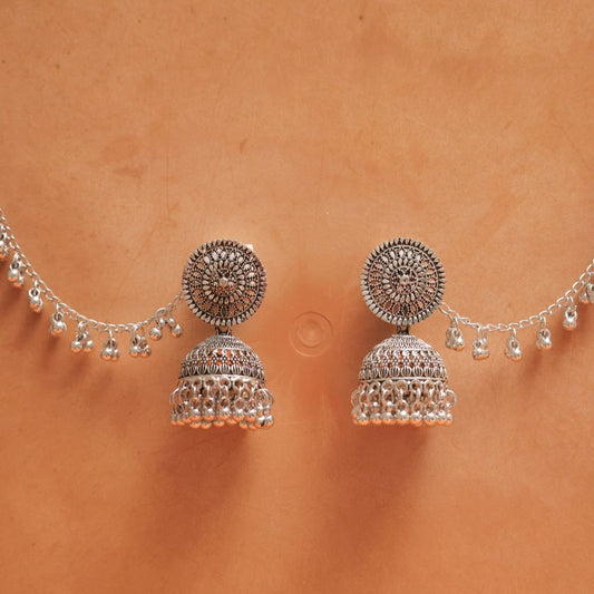 Oxodise Floral Round Earrings with Jhumka Dangles