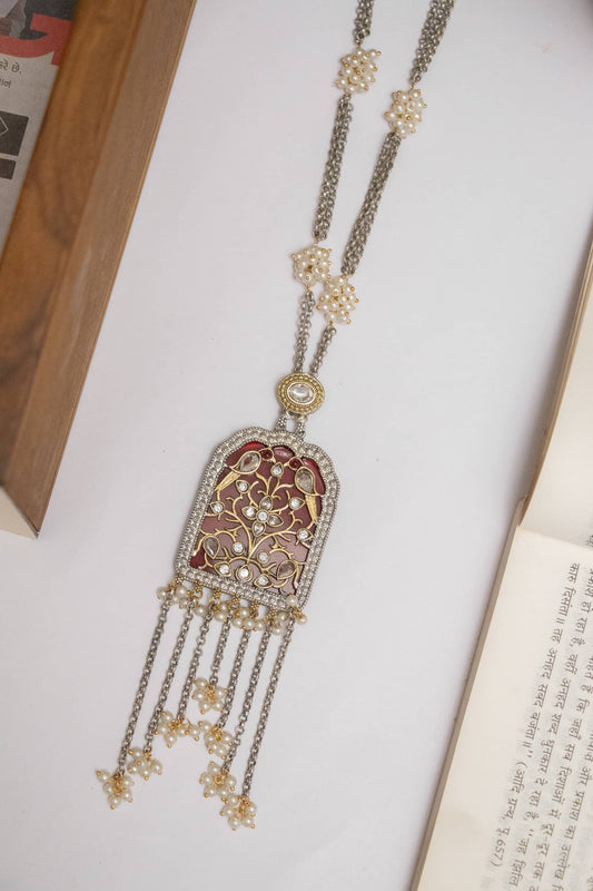 Silver Look-Alike Chain Pendant with Floral Beads