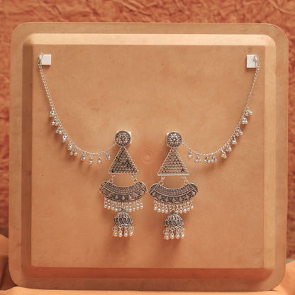 Oxodise Earrings with Triangle Charm & Jhumka Dangles