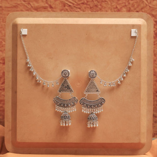 Oxodise Earrings with Triangle Charm & Jhumka Dangles