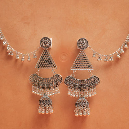 Oxodise Earrings with Triangle Charm & Jhumka Dangles