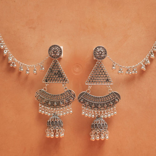 Oxodise Earrings with Triangle Charm & Jhumka Dangles