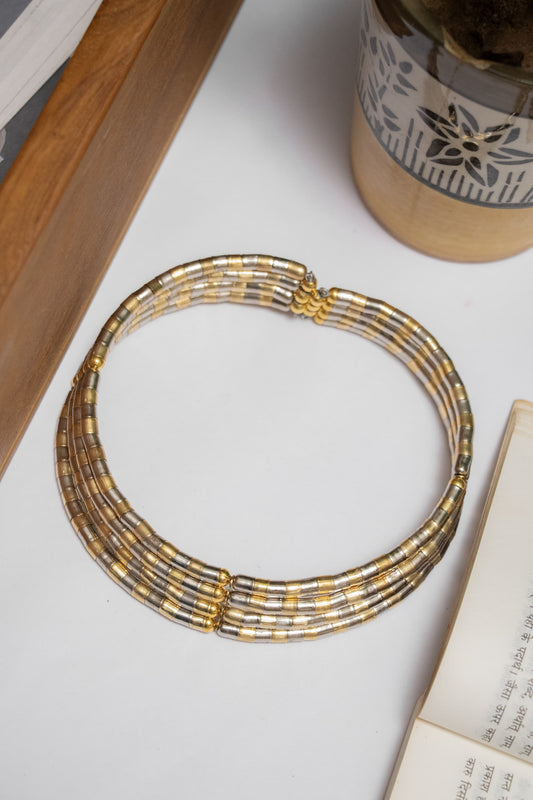 Oxodise Two Tones Metallic Beaded Choker Necklace