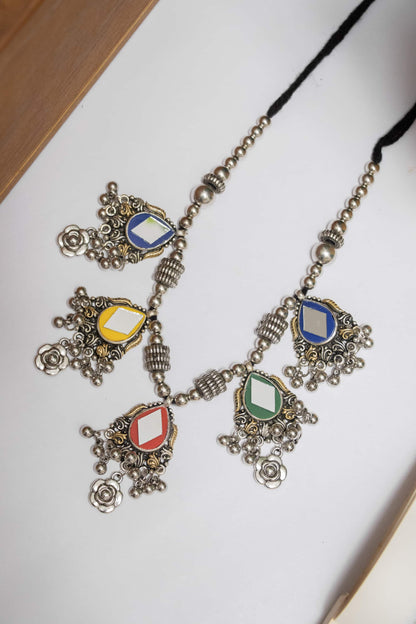Oxodise Multicolor & Mirror Charm Necklace with Dangling Beads