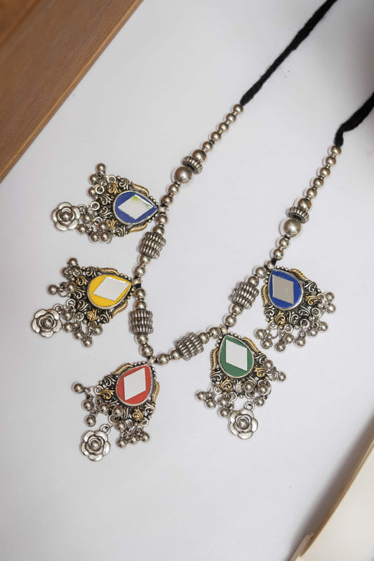 Oxodise Multicolor & Mirror Charm Necklace with Dangling Beads