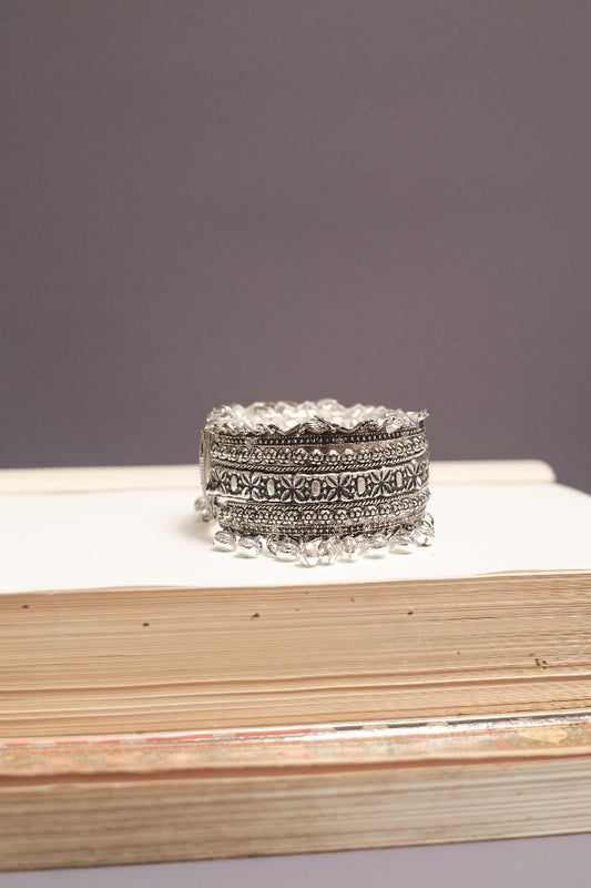 Oxodise Layered Vine & Flower Kada with Dangling Droplets