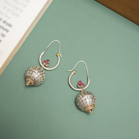 Silver Look-Alike Hoop Earrings with Honeycomb Globe Danglers