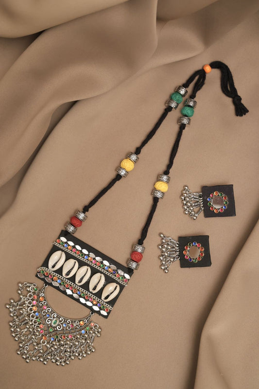 Oxodise Fabric Mirror Kodi Necklace with Multicolor Cabochons