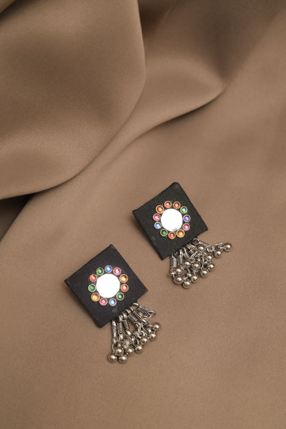 Oxodise Fabric Mirror Kodi Necklace with Multicolor Cabochons
