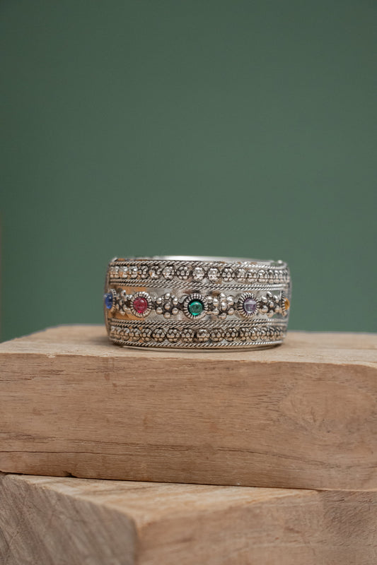 Oxodise Floral Kada with Multicolor Gem-Stones (2 Sizes)