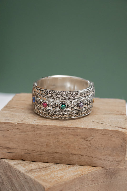 Oxodise Floral Kada with Multicolor Gem-Stones (2 Sizes)