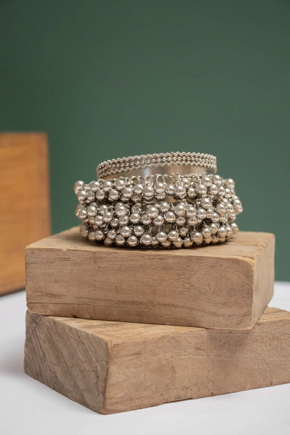 Adjustable Oxodise Teardrop Cuff Kada with Dangling Beads