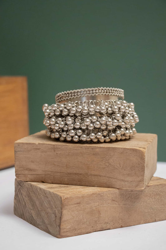 Adjustable Oxodise Teardrop Cuff Kada with Dangling Beads