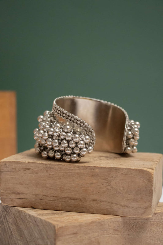 Adjustable Oxodise Teardrop Cuff Kada with Dangling Beads