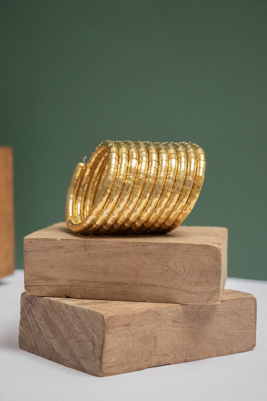 Gold Decuple Layered Spiral Kada