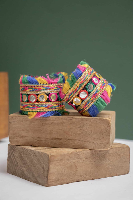 Adjustable Fabric Colorful Mirror Tassel Kada For Kids