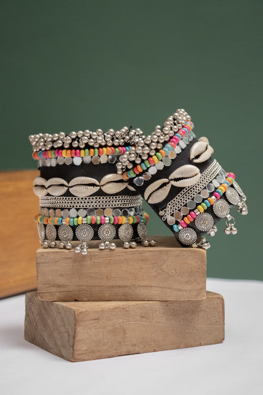 Adjustable Fabric Kada with Dangling Beads & Kodi (Cowrie Shells)