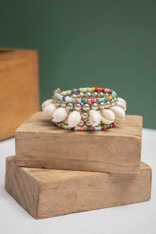 Oxidise Triple Layered Bell Spiral Kada with Kodi (Cowrie Shells)