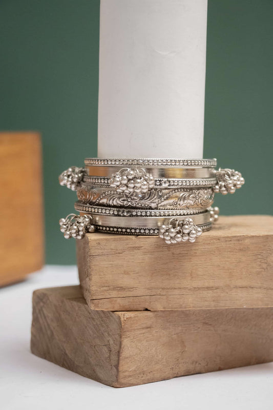 Oxodise Triple Layered Floral Bangles with Dangling Bells (3 Sizes)