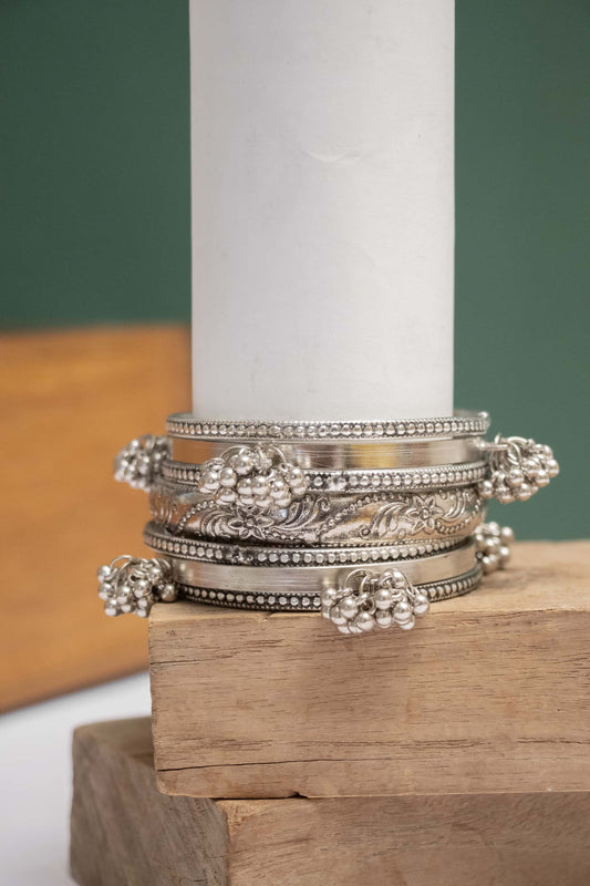 Oxodise Triple Layered Floral Bangles with Dangling Bells (3 Sizes)