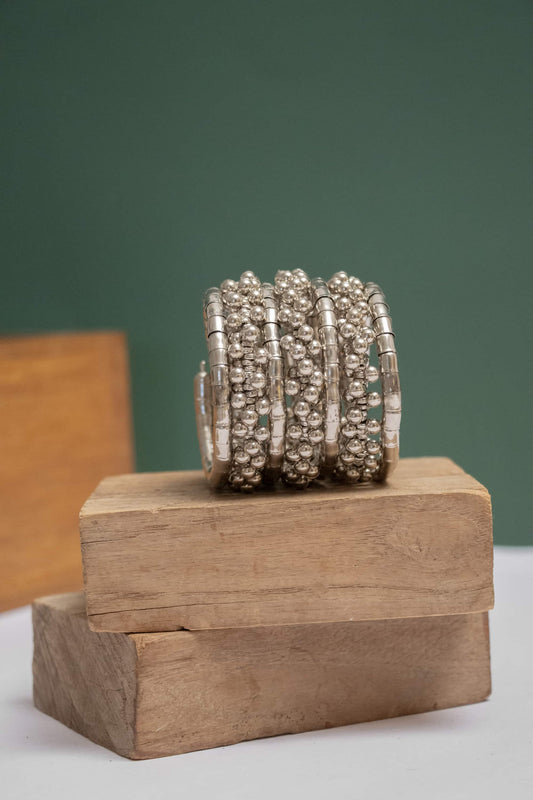 Oxodise Triple Layered Spiral Kada with Dangling Beads