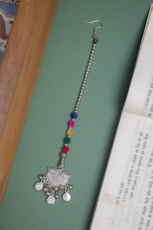 Oxodise Crescent-Shaped Tika with Dangling Pearl Drops