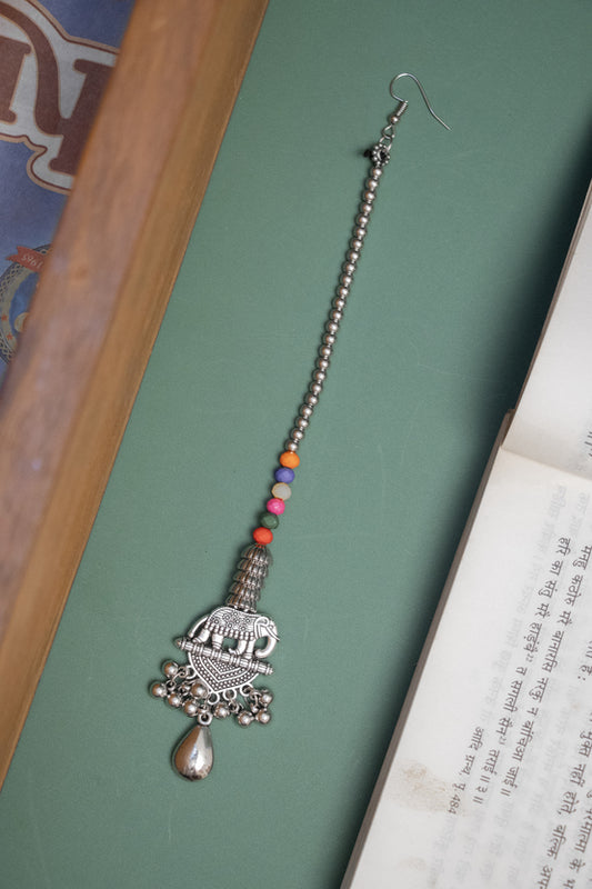 Oxodise Elephant Motif Tika with Multicolor Beads Chain