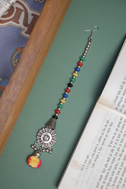Oxodise Floral Frame Tika with Multicolor Beads & Pom Pom