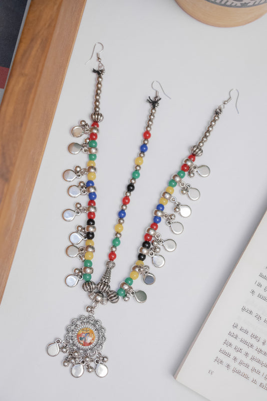 Oxodise Divine Damini with Multicolor Beads & Dangling Pearls