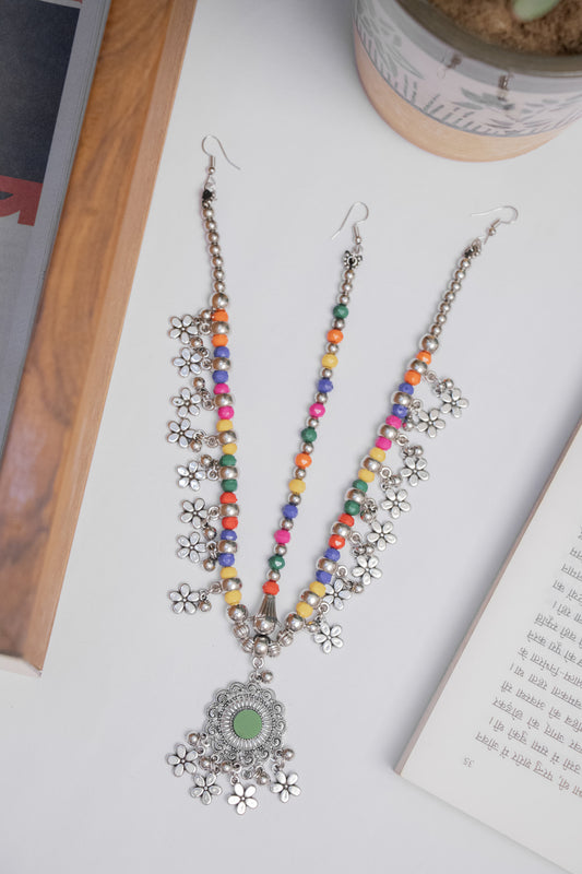Oxodise Round Damini with Multicolor Beads & Dangling Flowers