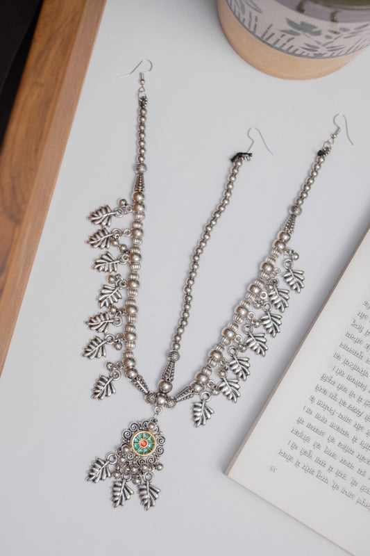 Oxodise Two-Tone Damini with Multicolor Cabochons & Dangling Flowers 2