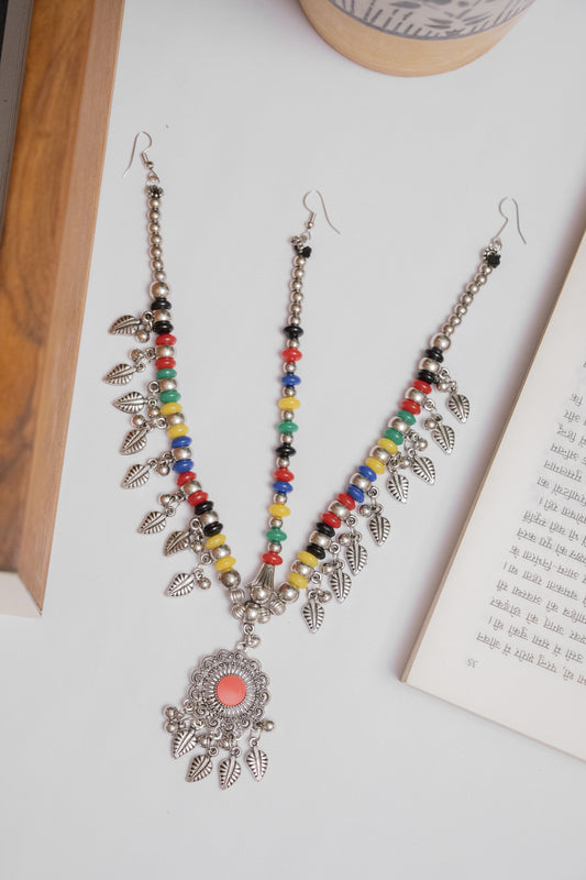 Oxodise Round Damini with Multicolor Beads & Dangling Leaf