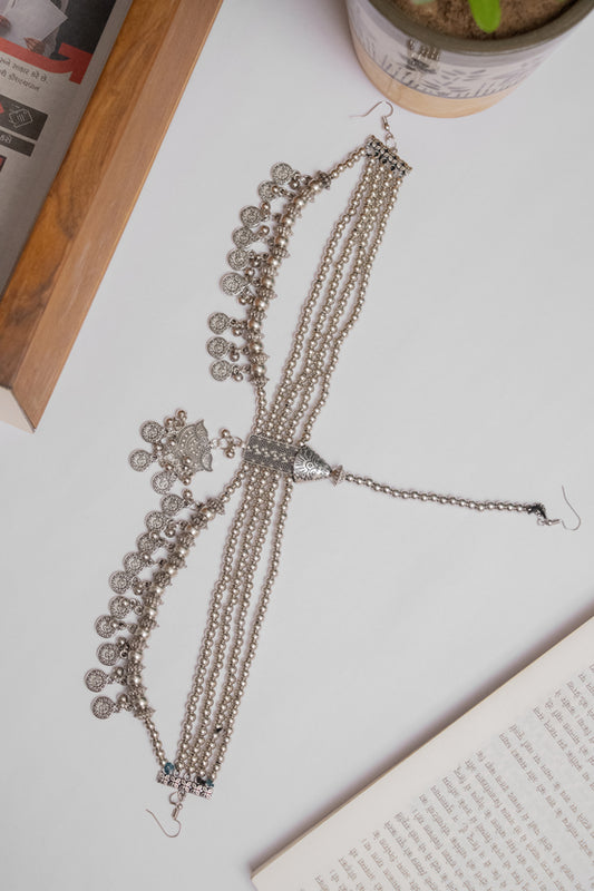 Oxodise Multi-Layer Coin Maang Damini with Triple Strand Beads