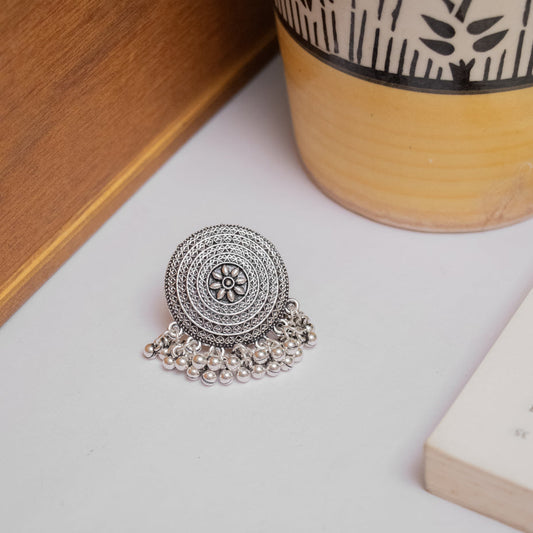 Oxodise Mandala Design Ring with Dangling Beads