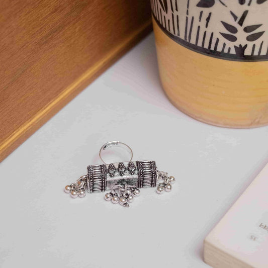 Oxodise Ring with Floral Design & Dangling Beads