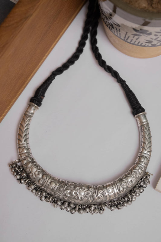Silver Look-Alike Choker with Dangling Beads