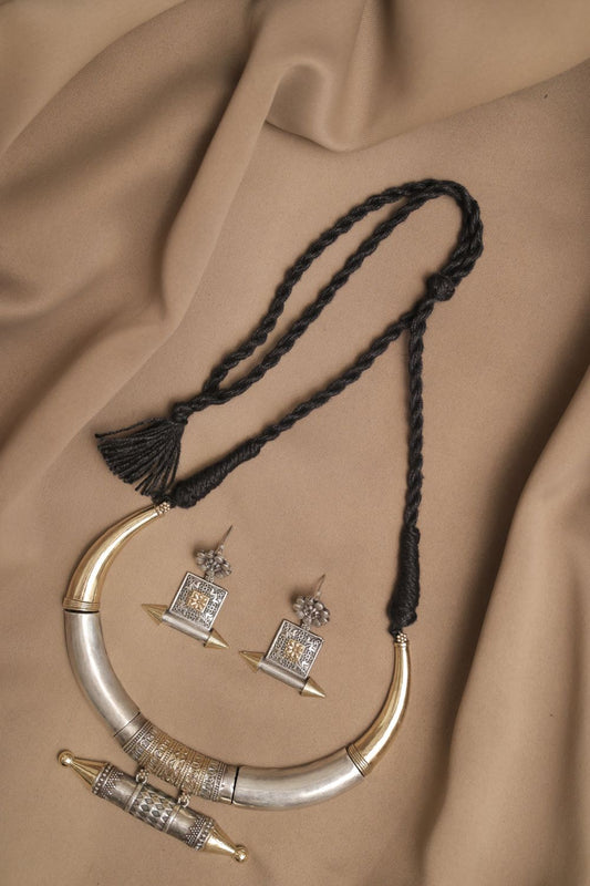 Silver Look-Alike Two Tone Crescent Choker