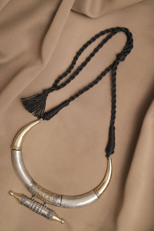 Silver Look-Alike Two Tone Crescent Choker