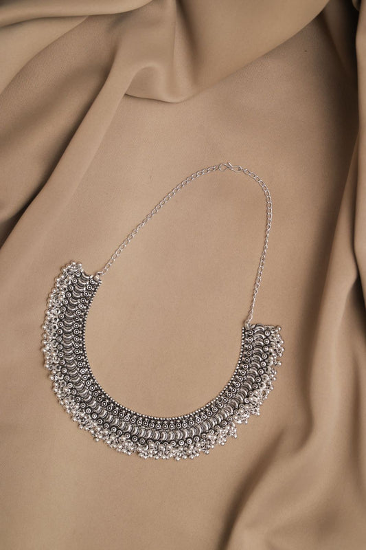 Oxidized Silver Choker with Pearl Dangling