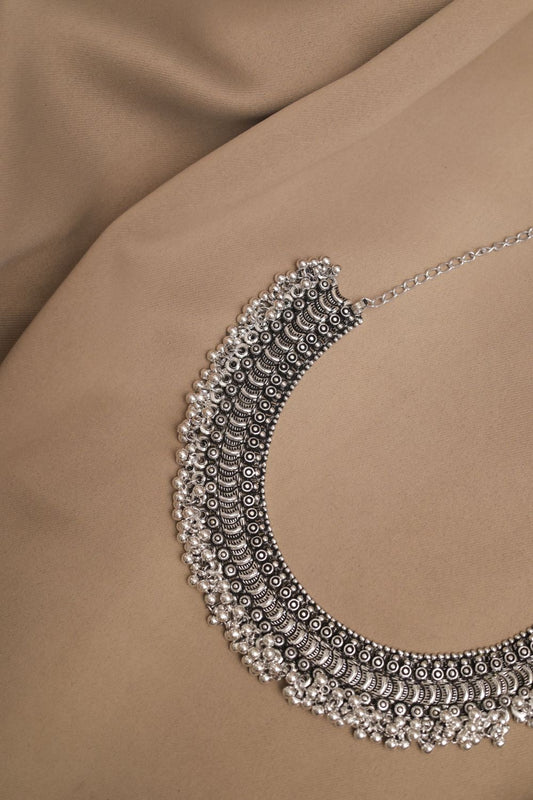 Oxidized Silver Choker with Pearl Dangling