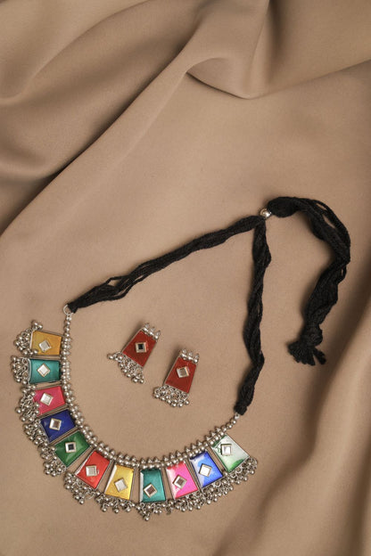 Oxodise Mirror Meena Colorful Choker with Dangling Beads
